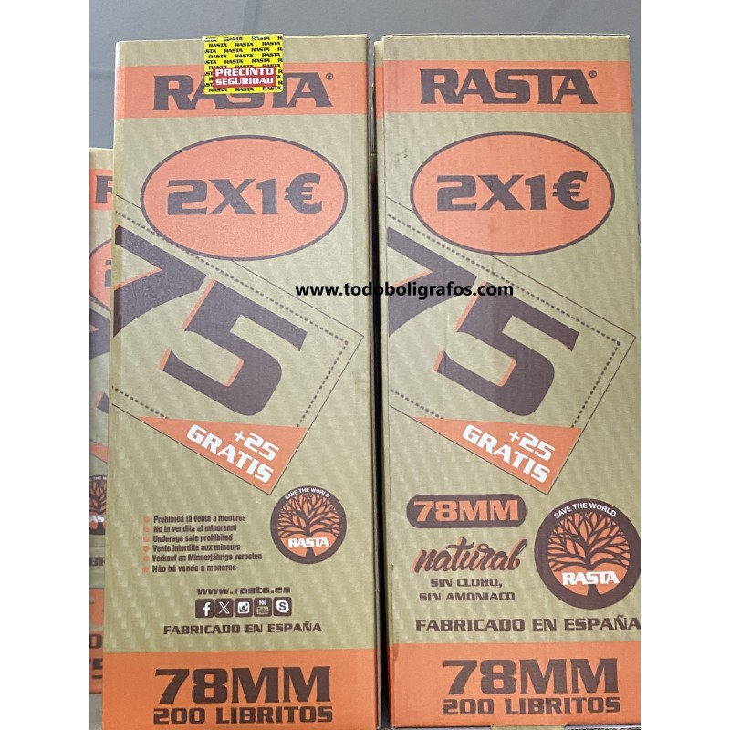 200 libritos Rasta 75 Natural . tamaño medio 1 1/4. 78mms.  cada librito con 75 hojas.