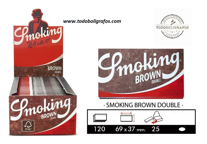 Smoking - Papel de fumar - Smoking brown doble - Papel para liar natural fino y corto sin blanquear  25 libritos dobles. 3000 hojitas.