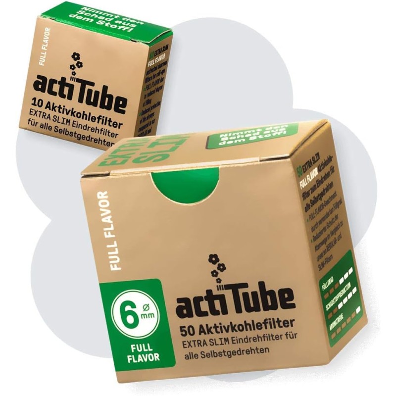 actitube  Filtros de carbon activado   extra slim 1 caja de 50 filtros de  6mm.