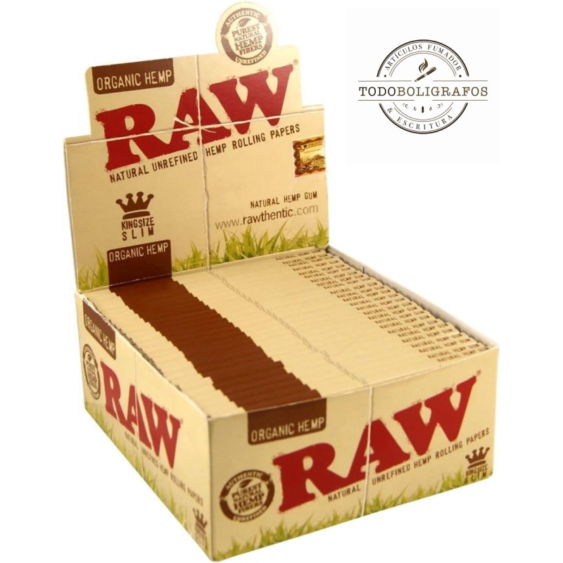 Papel Raw organicos slim king size , caja de 50 libritos organicos largos.