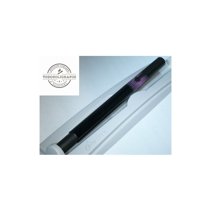 Parker Vector Negro -rayas moradas  rollerball . Nuevo  en caja