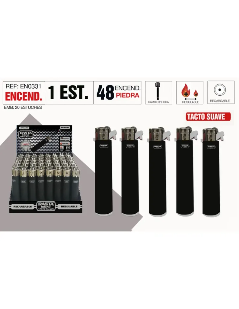 Encendedores  Mecheros Rasta Soft  negros, terminaciones cromadas.  caja completa
