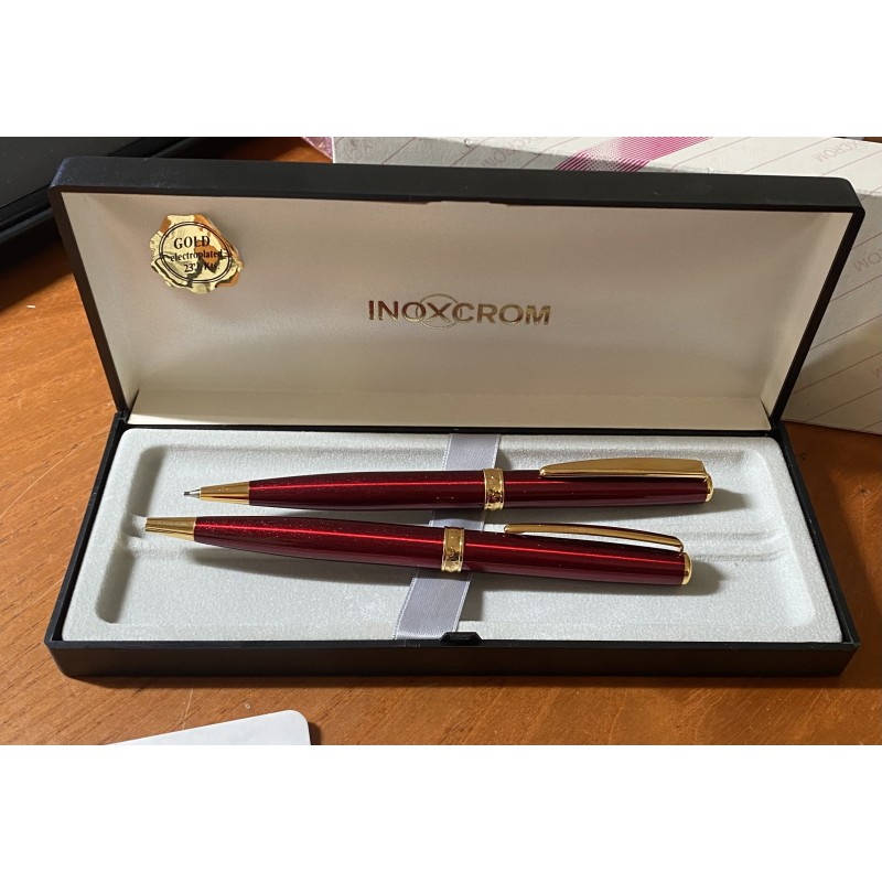 Raro Conjunto de Boligrafo y Portaminas Inoxcrom Paris star Rojo GT.