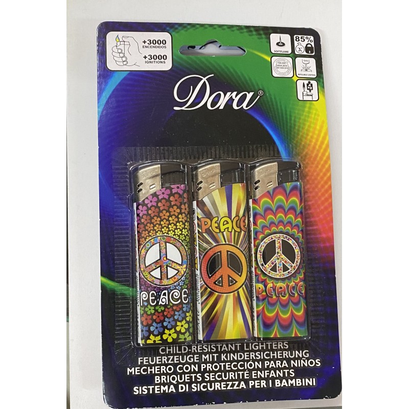 Blister de 3 mecheros   electronicos soft flame  Paz - peace .