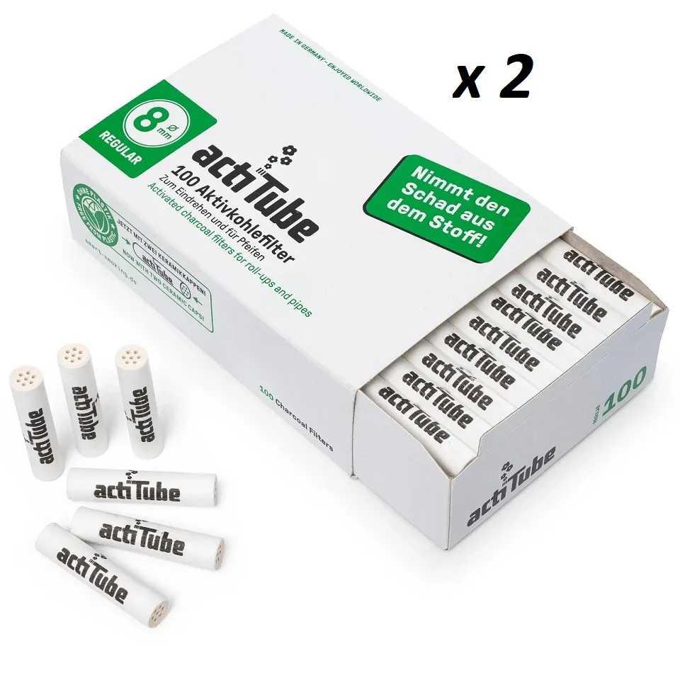 100 filtri - Actitube regular  8mm - Filtri al carbone attivo Actitube  -100 filtros regulares  de carbon activo 8 mm