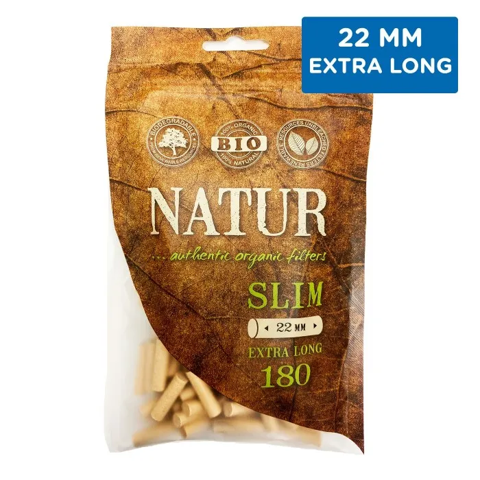 Filtros largos orgánicos Natur slim 6 x 22 mm  - bolsas de 180 filtros c/una-( 1 caja=16 bolsas).